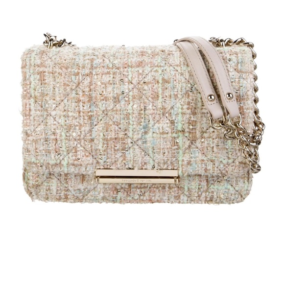 kate spade Handbags - Kate Spade Tweed Cream and Silver Shoulder Bag Crossbody Gold Chain